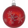 Vianočná ozdoba sklenená guľa s bielymi vločkami červená, 7 cm