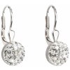 Strieborné visiace náušnice s kryštálmi Swarovski biele okrúhle 31135.1