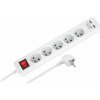 Rebel Predlžovací kábel 5 x zásuvka + 2 x USB + vypínač, 3 m, biely