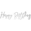 Party nápis strieborný Happy Birthday 62 cm