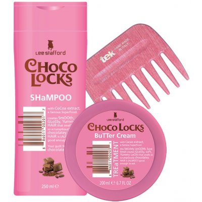 Lee Stafford Choco Locks maska na vlasy 200 ml + šampón 250 ml + hrebeň Tek Afro Comb darčeková sada