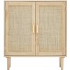SucceBuy Ratanová Skrinka Drevo 2 Dvere 80x37,5x88CM Do Obývačky a Kuchyne