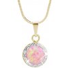 Pozlátený strieborný náhrdelník s okrúhlym opálom a kryštálmi Swarovski Elements White Rose