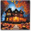 Vymalujsisam.sk Maľovanie podľa čísiel - Halloweenový dom za úplnkom Veľkosť: 50x50cm, Rám: Okrúhla kartónová doska