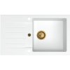 Sink Quality Natalie, kuchynský granitový drez 770x450x170 mm + zlatý sifón, biela, SKQ-NAT.W.1KDO.XG