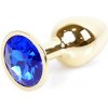 Boss Series Jewellery Gold Plug DARK BLUE - zlatý análny kolík s drahokamom 7 x 2,7 cm