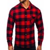 Červená pánska flanelová košeľa s károvaným vzorom a dlhými rukávmi Bolf 2025-1