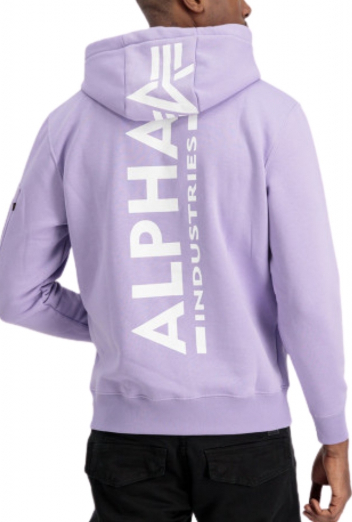 Alpha Industries Back Print Hoody pánska mikina pale violet fialová