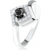 Šperky eshop - Strieborný 925 prsteň, okrúhly čierny kamienok v zirkónovom kosoštvorci U19.04 - Veľkosť: 59 mm