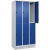 Šatňová skriňa 2-poschodová C+P Cabo, 6 oddelení, 900 x 500 x 1950 mm, dvere modré, podstavec