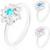 Šperky eshop - Prsteň striebornej farby, žiarivý zirkónový kvet s farebným stredom V11.16 - Veľkosť: 54 mm, Farba: Modrá tmavá