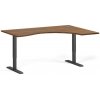 Ergonomický výškovo nastaviteľný stôl, 160x120 cm, 1 motor, L/P, čierna podnož, orech