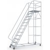 Pojazdný oceľový rebrík s plošinou, 12 priečok, výška plošiny 3 m