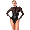 Noir - Lesklé body s priesvitnými vložkami (čierne) - XL