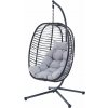Záhradné závesné kreslo Nido, umelý ratan antracit, poťah sivá látka
