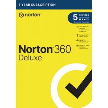 Norton 360 Deluxe 50GB, 1 lic. 5 zar. 12 mes.