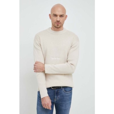 Calvin Klein Jeans bavlnený sveter béžová