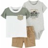 CARTER'S Set 3dielny tričko kr. rukáv, body kr. rukáv, kraťasy Brown Grey chlapec 6m