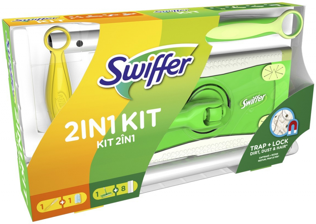 Swiffer 2v1 Kit mop + náhradné prachovka na podlahu 8 ks + násada malá + prachovka 1 ks