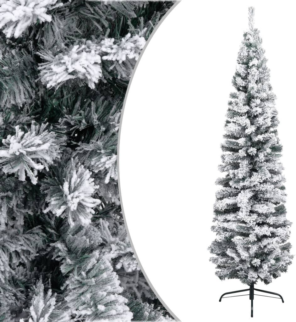 vidaXL Úzky umelý vianočný stromček zasnežený zelený 180 cm PVC