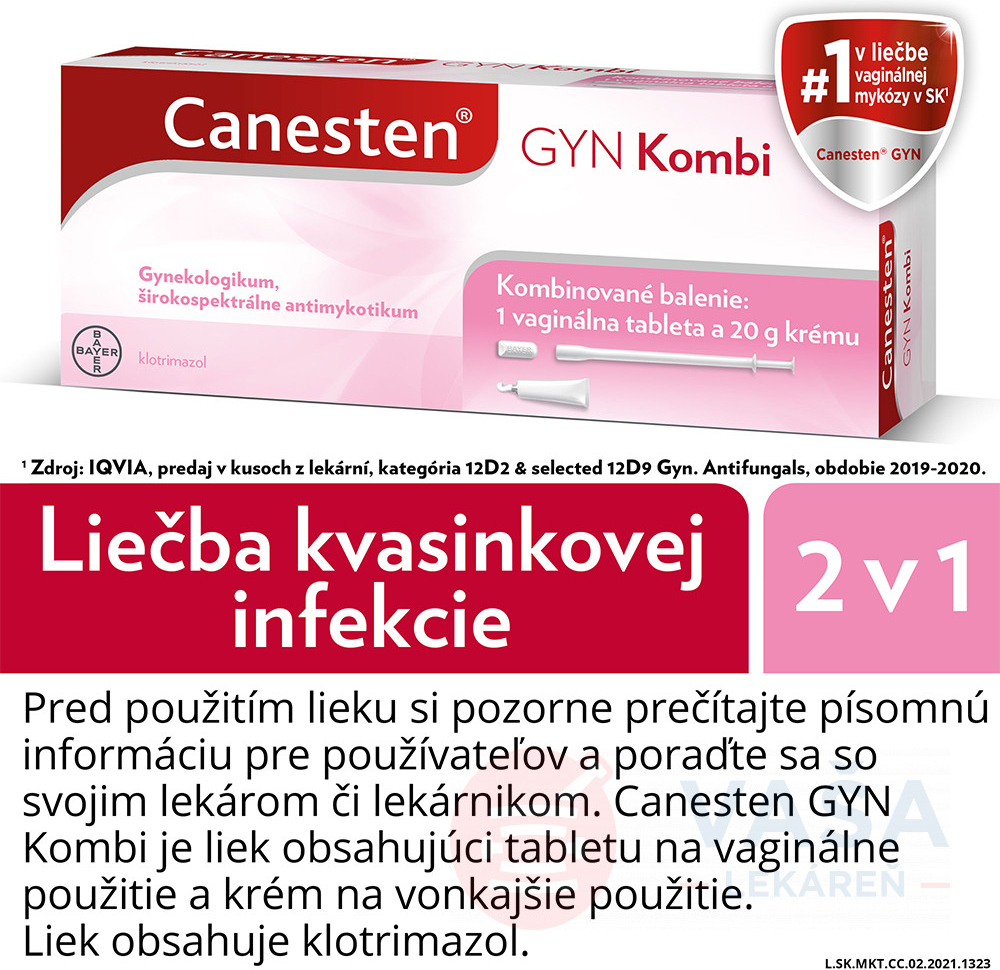 Canesten GYN Kombi tbl.vag. 1 x 500 mg + crm.der. 1 x 20 g od 9,5 € -  Heureka.sk