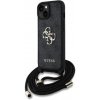 Guess PU 4G Metal Logo Crossbody Popruh Zadní Kryt pro iPhone 15 Black