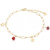 biju biju Retiazka na nohu z chirugickej ocele zl. 14k s príveskami červenej farby 2002520-2