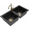 MEXEN/S MEXEN/S - Mario granitový drez 2-bowl vrátane batérie Carla, čierna/strieborná metalík 6504-73-670700-50