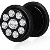 Šperky eshop - Oceľový anodizovaný fake plug - číre zirkóny F11.8