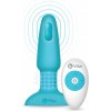 Vibračný análny kolík b-Vibe Rimming 2 Teal, vibračný kolík s rotujúcimi guličkami a diaľkovým ovládaním 15 x 4 cm
