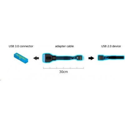 Adaptér AKASA MB USB 3.0 na USB 2.0, 30 cm, čierna
