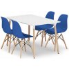 Jedálenský stôl ADRIA biely so štyrmi stoličkami OSAKA modré