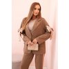 Kesi dámska súprava s viskózou sako s klopami a nohavice s lampasom Alina béžová tmavo