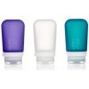 humangear GoToob+ Silikónová cestovná fľaša/nádoba balenie 3 ks 74 ml transparentná/fialová/tyrkysová