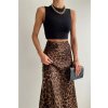 68223 Dewberry Leopard Pattern Satin Midi Length Skirt-BLACK-BROWN hnedá S dewberry 2465430643070