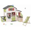 Set domček Priateľov a drevené lehátko Friends House Life Smoby rozšíriteľný s kuchynkou a stolíkom