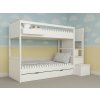 Biela detská poschodová posteľ SIMONE s úložnými schodmi a policou 90x200 cm Zvoľte šuplík: Dvojitý úložný šuplík, Zvoľte stranu: Vľavo