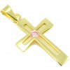 MYRO Zlatý prívesok - Krížik sv ružovým zirkónom