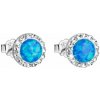 Strieborné náušnice kôstky so syntetickým opálom a krištáľmi Preciosa modré okrúhle 31217.1 Blue s. Opal