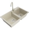 Mexen Tomas, granitový drez 800x500x190 mm, 2-komorový a béžová batéria Telma, béžová, 6516-69-670200-69