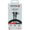 SWISSTEN Textilný dátový kábel ARCADE USB / Lightning 1,2 m 71527700, čierna