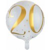Balón fóliový 20. NARODENINY biely ZLATÝ metalický