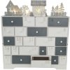 LED adventní kalendář dřevěný betlém, 37 × 11 × 40 cm, bílá a šedá, na 2× AA