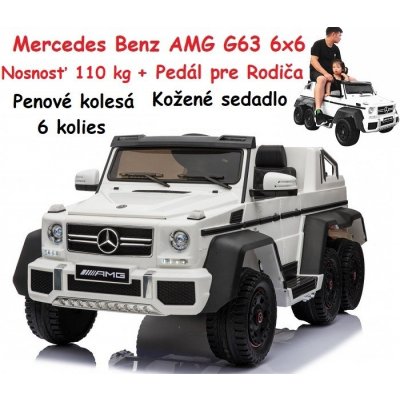 Joko Elektrické autíčko Mercedes Benz AMG G63 6x6 nosnosť 110kg pedál pre rodiča penové kolesá kožená sedadlo pohon 4x4 bielá