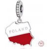 Charm Sterlingové stříbro 925 Polsko vlajka - houpající se mapa, přívěsek na náramek cestování