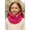 Detský pletený tunelový šál 53 × 20 cm (Ružový, hrubý copový vzor)