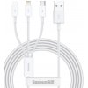 Baseus CAMLTYS-02 Superior Fast Charging Dátový Kábel 3v1 USB-C, Lightning, MicroUSB 1.5m White 6953156205536