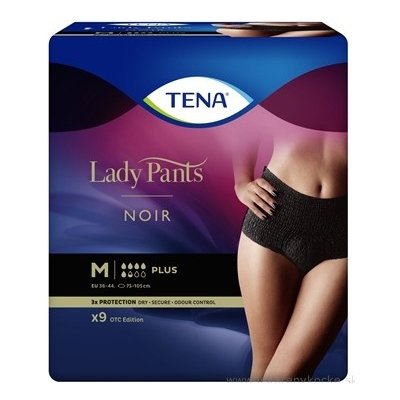 TENA Lady Pants Plus Noir M čierne dámske naťahovacie inkontinenčné nohavičky 1x9 ks