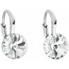 Strieborné náušnice visiace s kryštálmi Swarovski biele okrúhle 31229.1