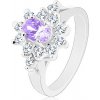 Šperky eshop - Ligotavý prsteň v striebornej farbe, brúsený svetlofialový ovál, číre zirkóniky G02.23 - Veľkosť: 49 mm